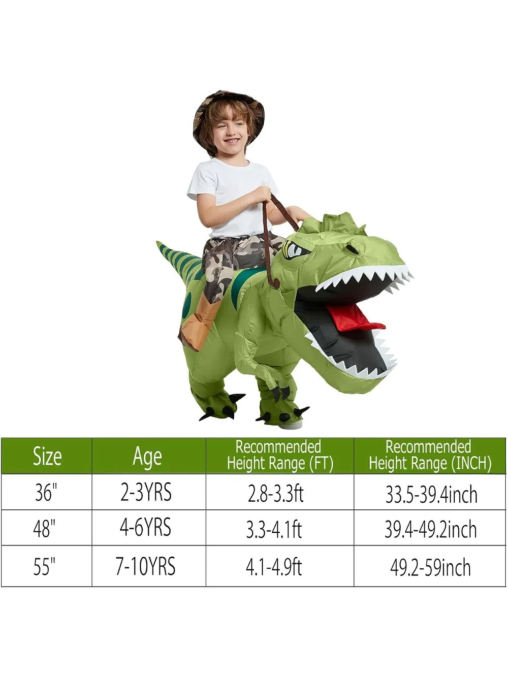 Kids Inflatable Dinosaur Costume T Rex Blow Up Funny Fancy Party Halloween